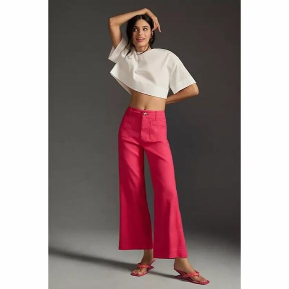 Anthropologie Pants - NWT Anthropologie Maeve The Colette Cropped Linen Blend Wide Leg Pants Pink 29 T